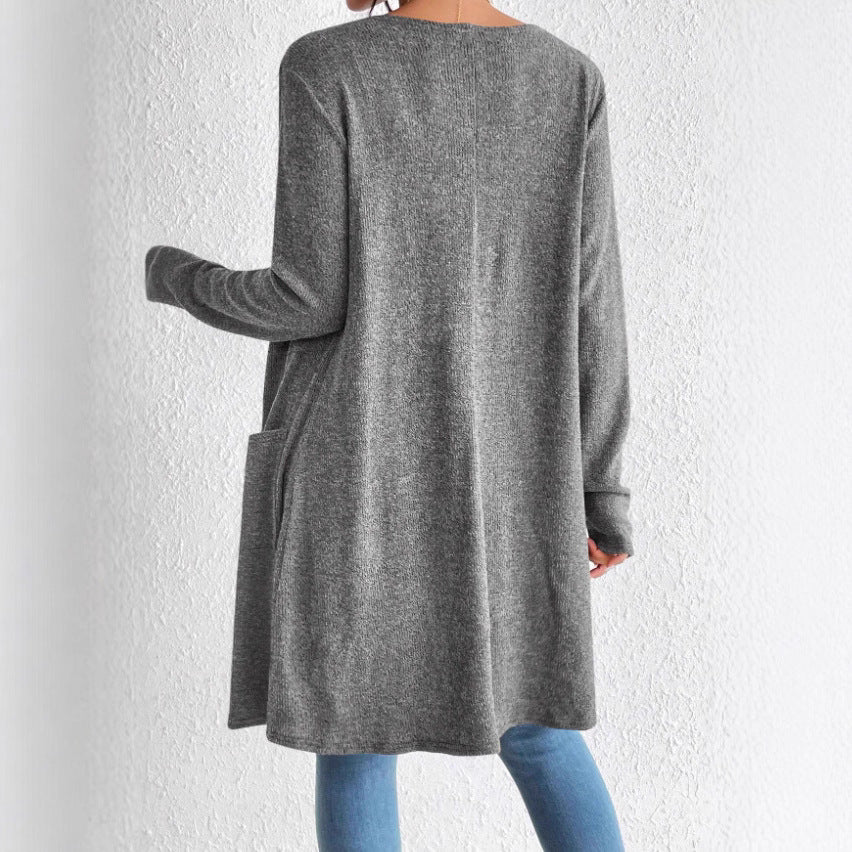 Ladies Long Knitted Cardigan with Practical Pockets Lune London