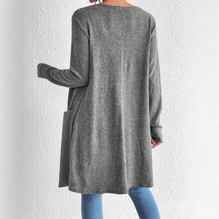 Ladies Long Knitted Cardigan with Practical Pockets Lune London