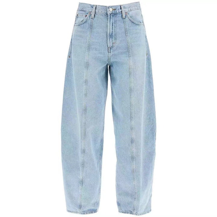 Ladies high-waisted wide denim pants with side pockets and modern details Lune London