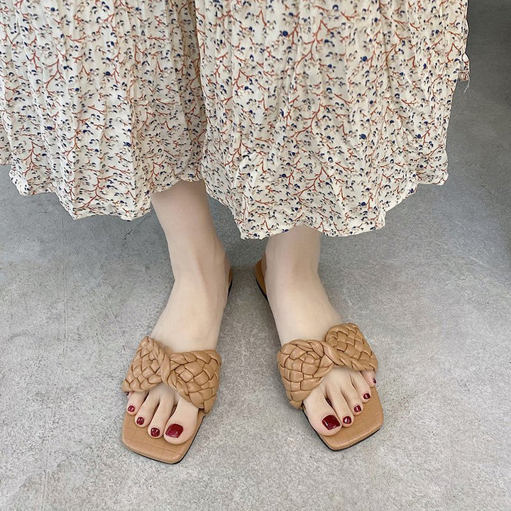 Strappy faux leather sandals with woven look Lune London