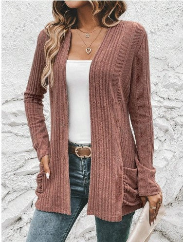 Knit jacket for women with open design and practical pockets Lune London