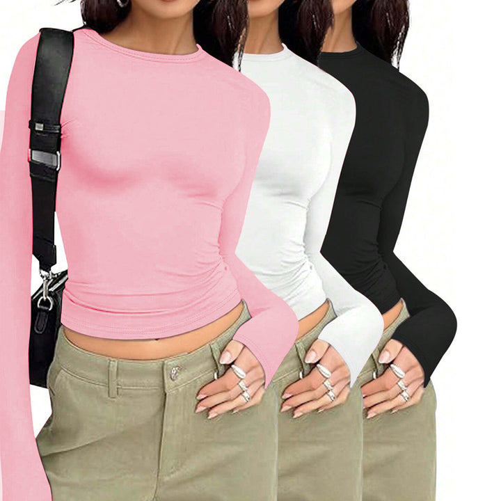 Chemise basique à manches longues pour dames avec un élégant col rond Chic & Stil