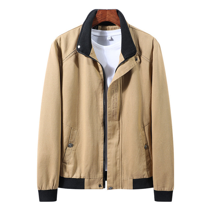 Modern transition jacket for men with high collar and practical pockets Lune London