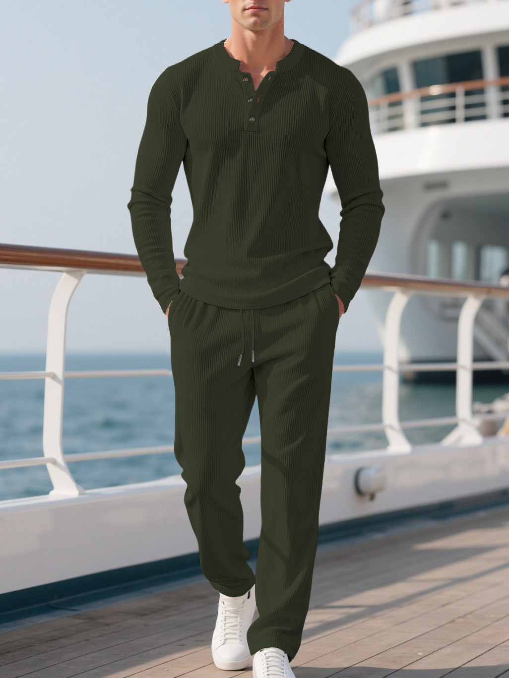 Men's Comfortable Long Sleeve Hoodie with Trendy Button Placket and Elastic Hem Finish Lune London