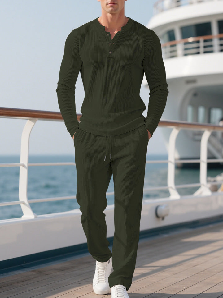 Men's Comfortable Long Sleeve Hoodie with Trendy Button Placket and Elastic Hem Finish Lune London