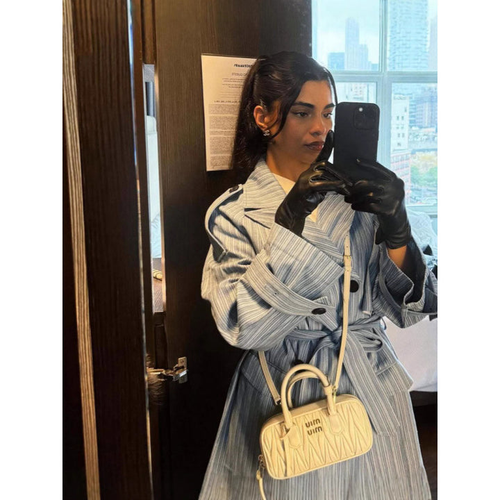 Trench coat for women with striped design and tie belt Lune London