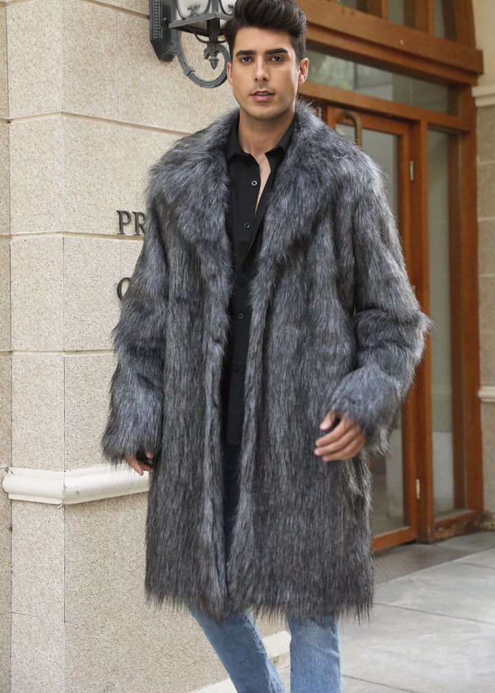 Luxury faux fur coat for men with a large collar Lune London