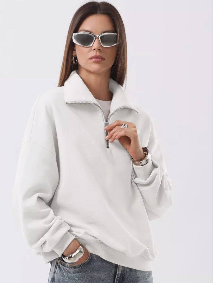 Sporty high collar sweater for women with short zipper Lune London