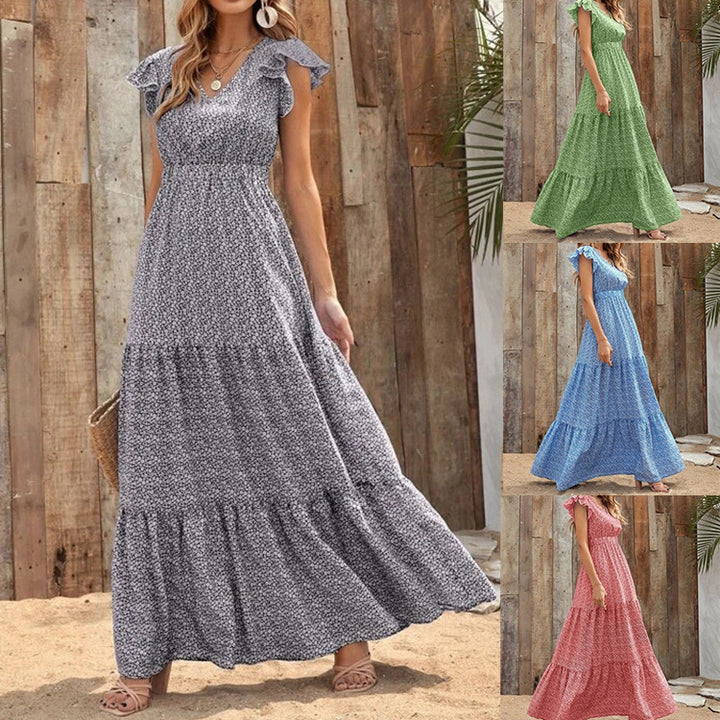 Maxi dress for women with ruffle and V-neck Lune London