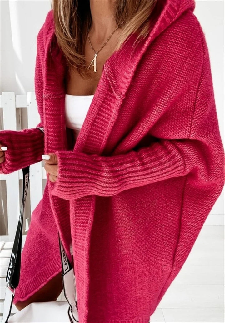 Ladies comfortable cardigan sweater with hood and wide sleeves Lune London