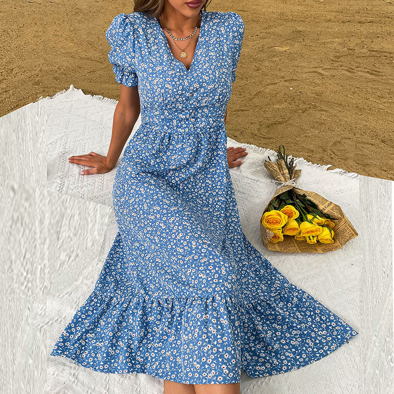 Floral wrap dress for women with ruffles Lune London
