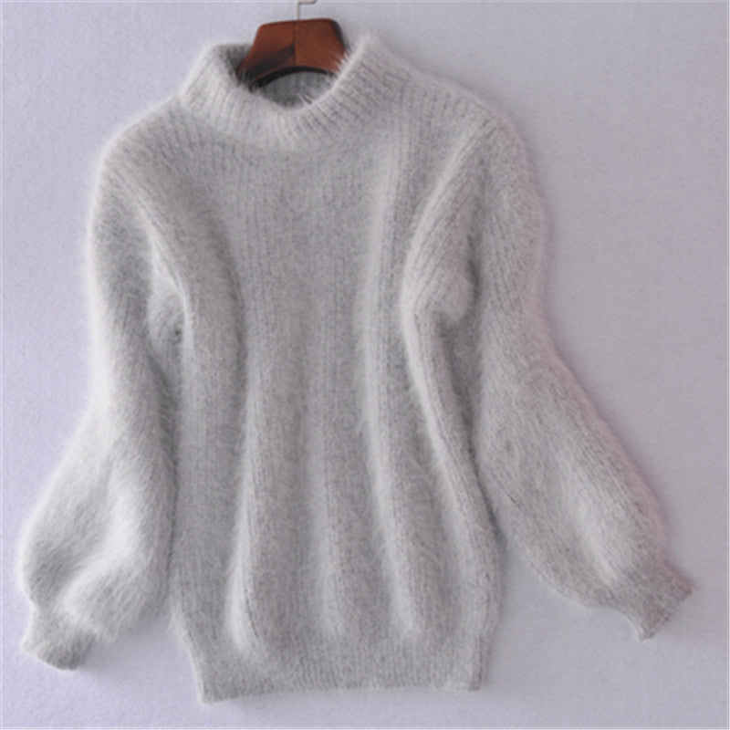 Women’S Fleece Turtleneck Sweater with Puff Sleeves and Textured Design Lune London