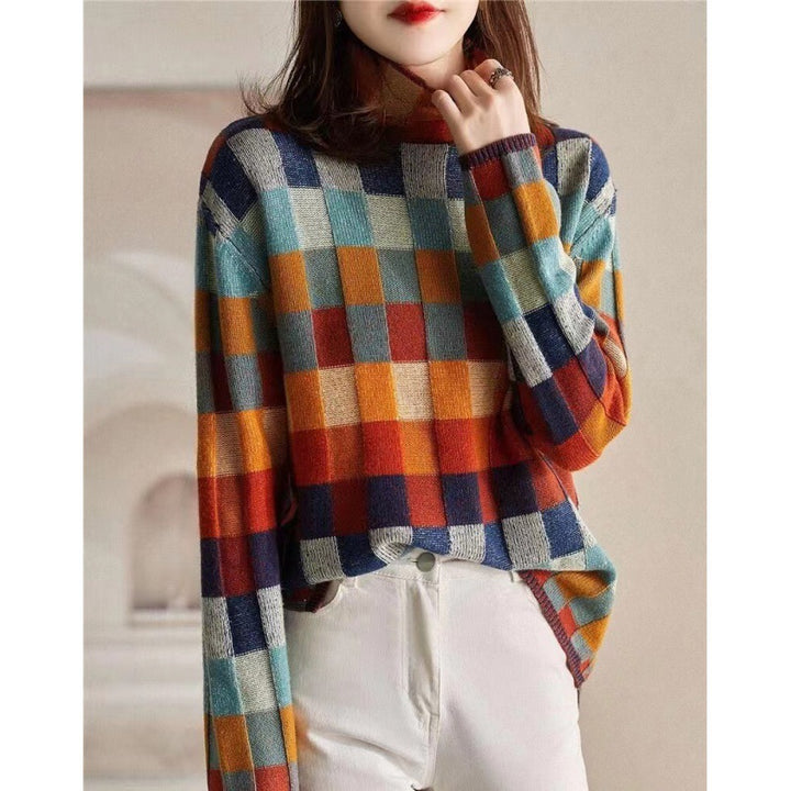 Sweater oversized pour femmes en motif carreaux Chic & Stil