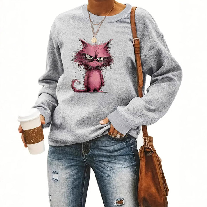 Sweatshirt pour femmes avec motif de chat créatif Chic & Stil