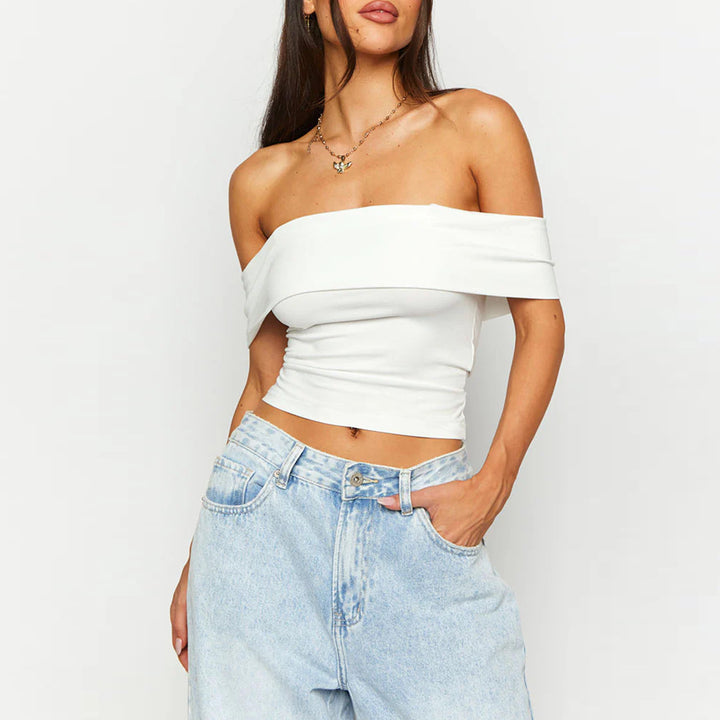 Women's Off-Shoulder Crop Top made of elastic material with figure-flattering design Lune London