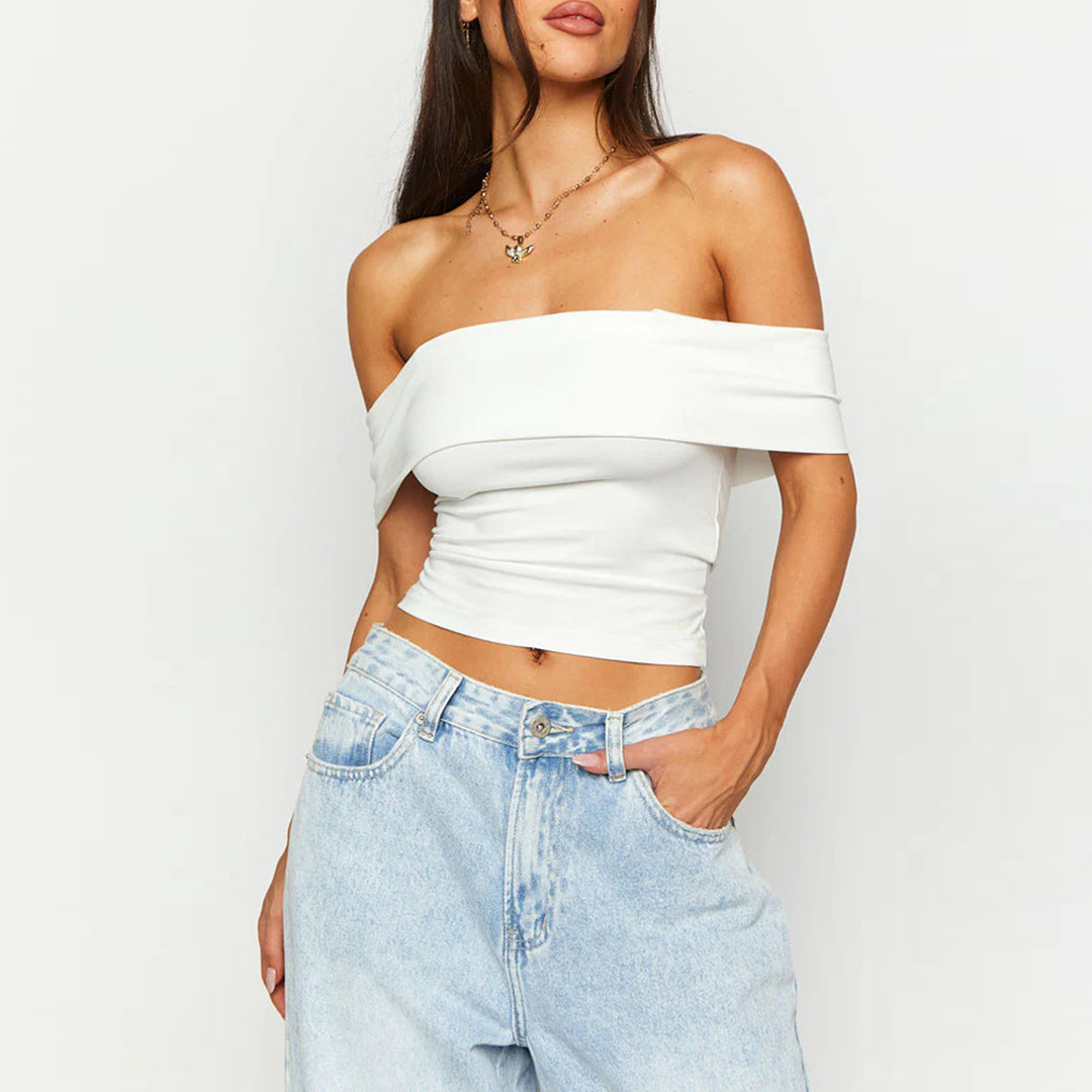 Women's Off-Shoulder Crop Top with Figure-Shaping Cut Lune London