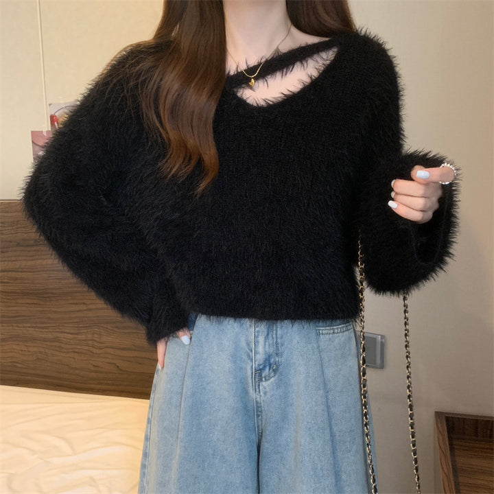 Pull Femme Fluffy à Coupe Décontractée et Décolleté en V Profond Chic & Stil