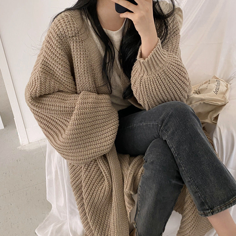 Knit coat for women with a relaxed fit and a deep V neck Lune London