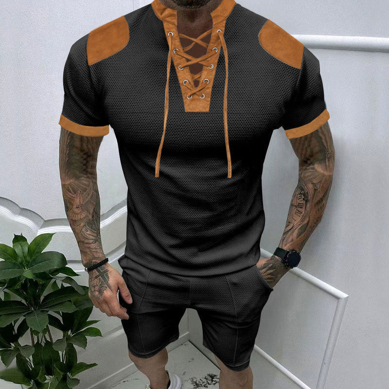 Short set with short sleeves for men with an innovative lace design and an elastic waist Lune London