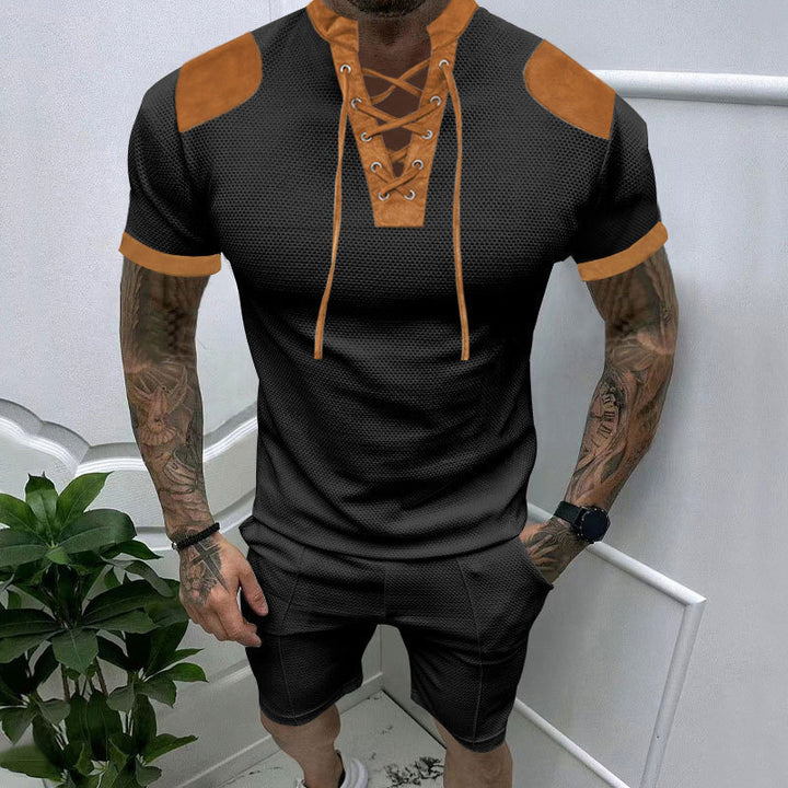 Short set with short sleeves for men with an innovative lace design and an elastic waist Lune London