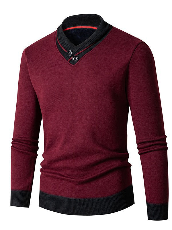 Trendy men's sweater with asymmetrical collar and button detail Lune London