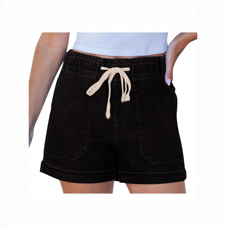 Ladies comfortable denim shorts with elastic waistband and practical pockets Lune London