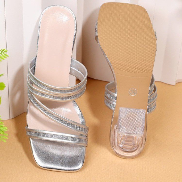 Elegant block heel sandals for women with sparkling straps Lune London