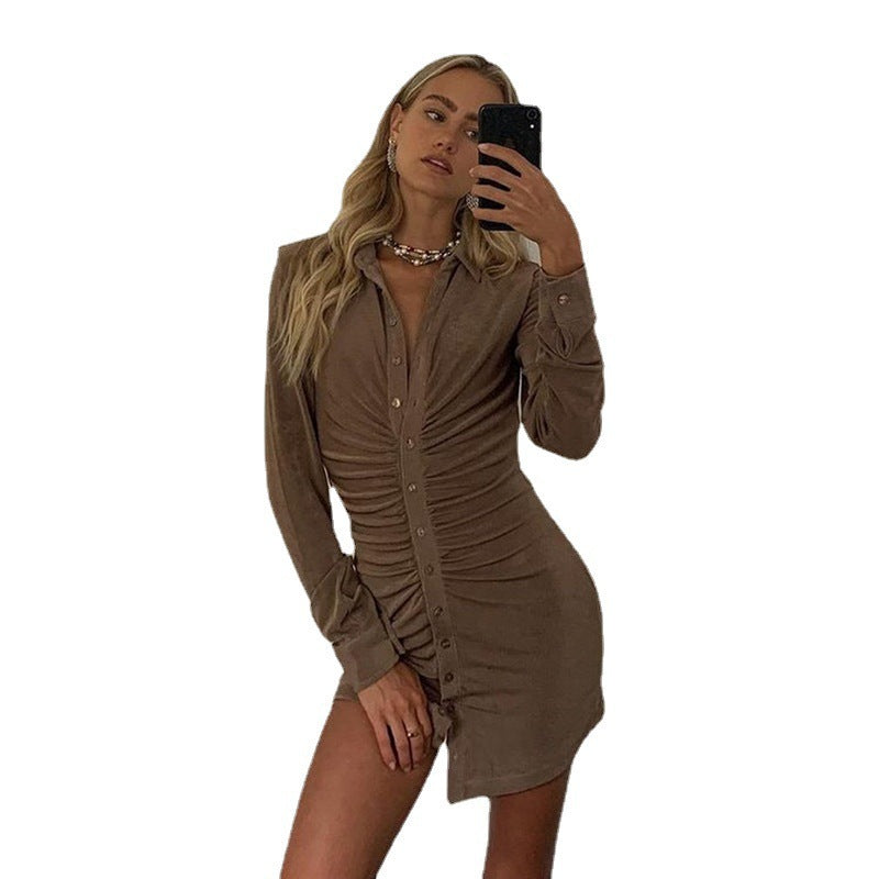 Mid-length shirt dress for women with button placket and gathers Lune London