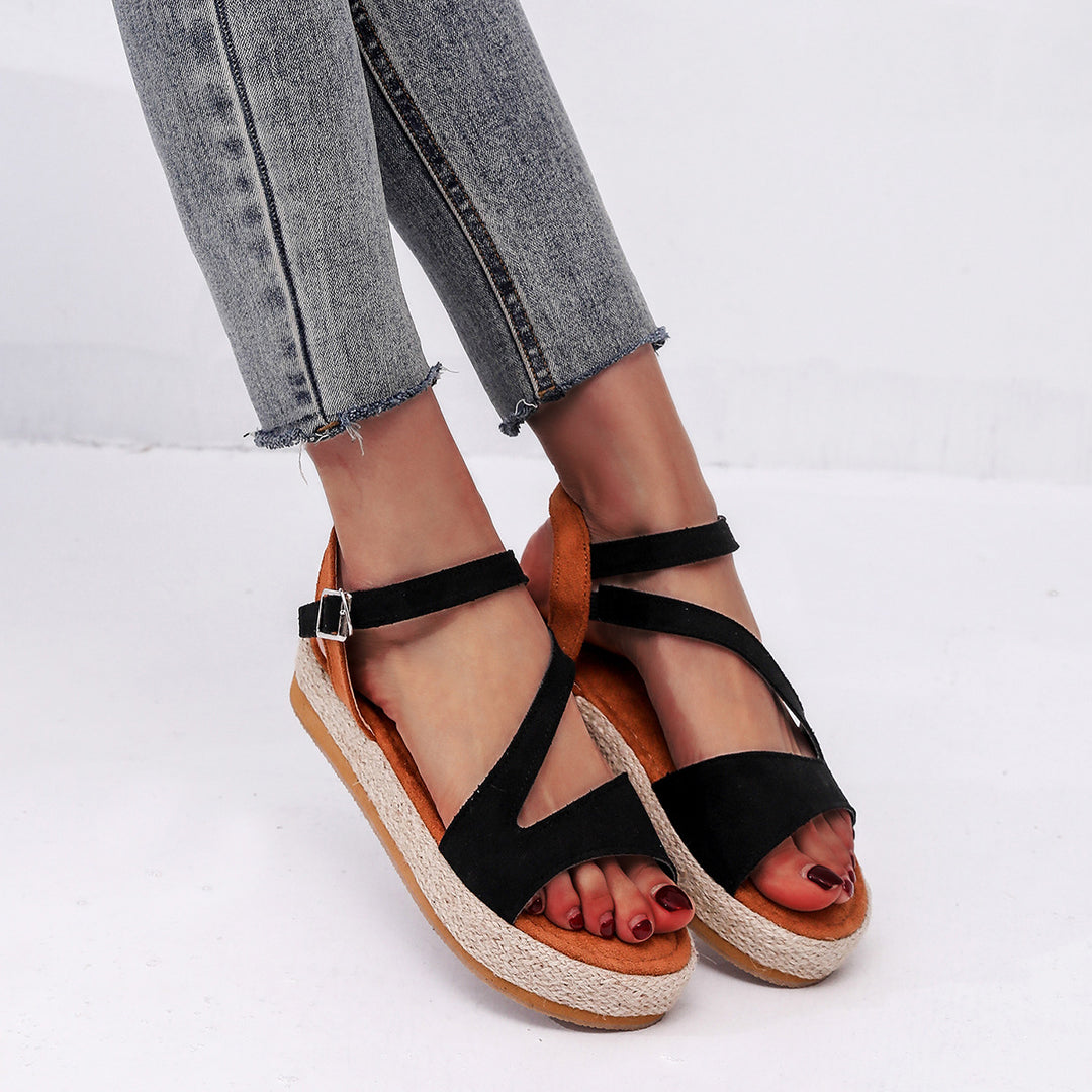 Elegant and comfortable wedge heel sandals for ladies with adjustable strap Lune London