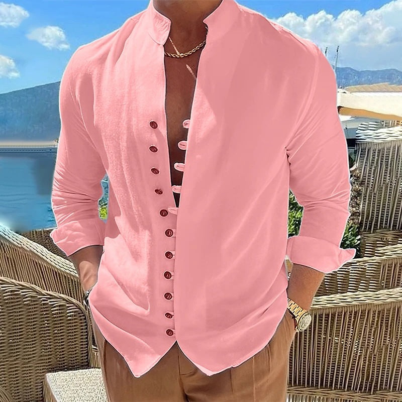 Shirt for men with Chinese collar and decorative buttonhole Lune London