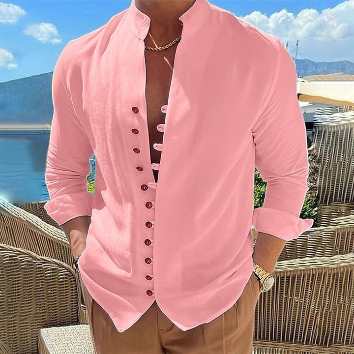 Shirt for men with Chinese collar and decorative buttonhole Lune London