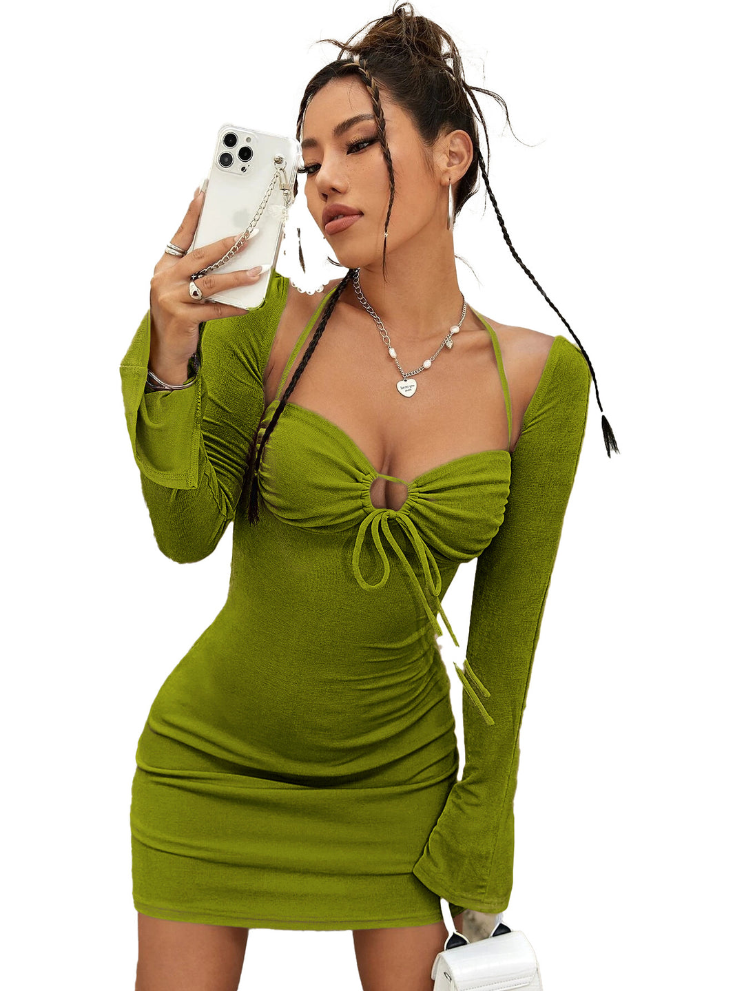 Robe mini ajustée pour femmes avec décolleté en V ajustable et manches longues Chic & Stil