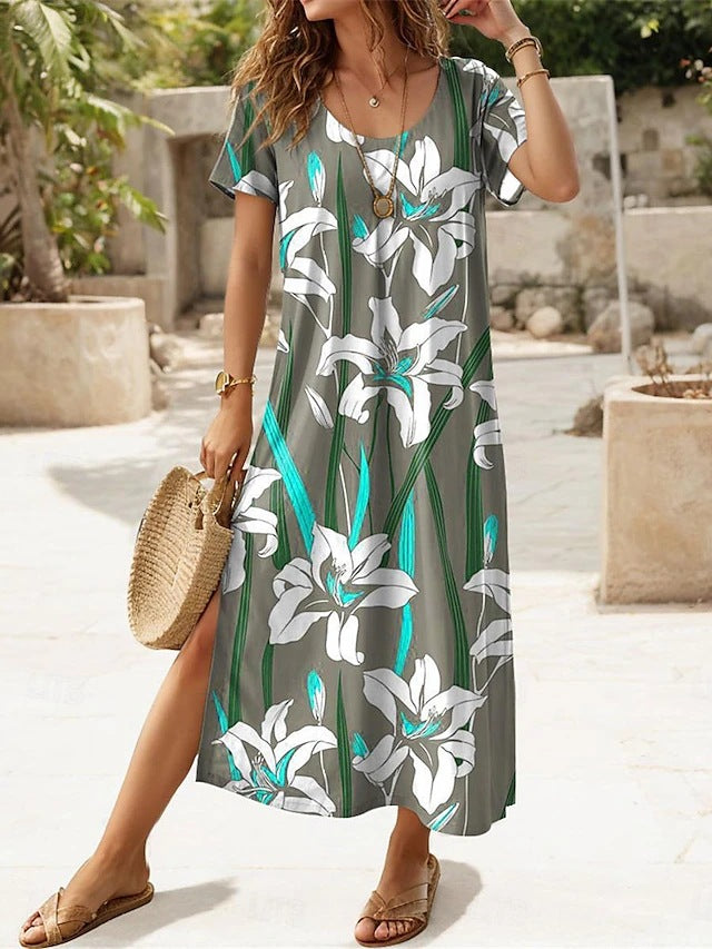 Maxi dress women with floral cut and side slits Lune London