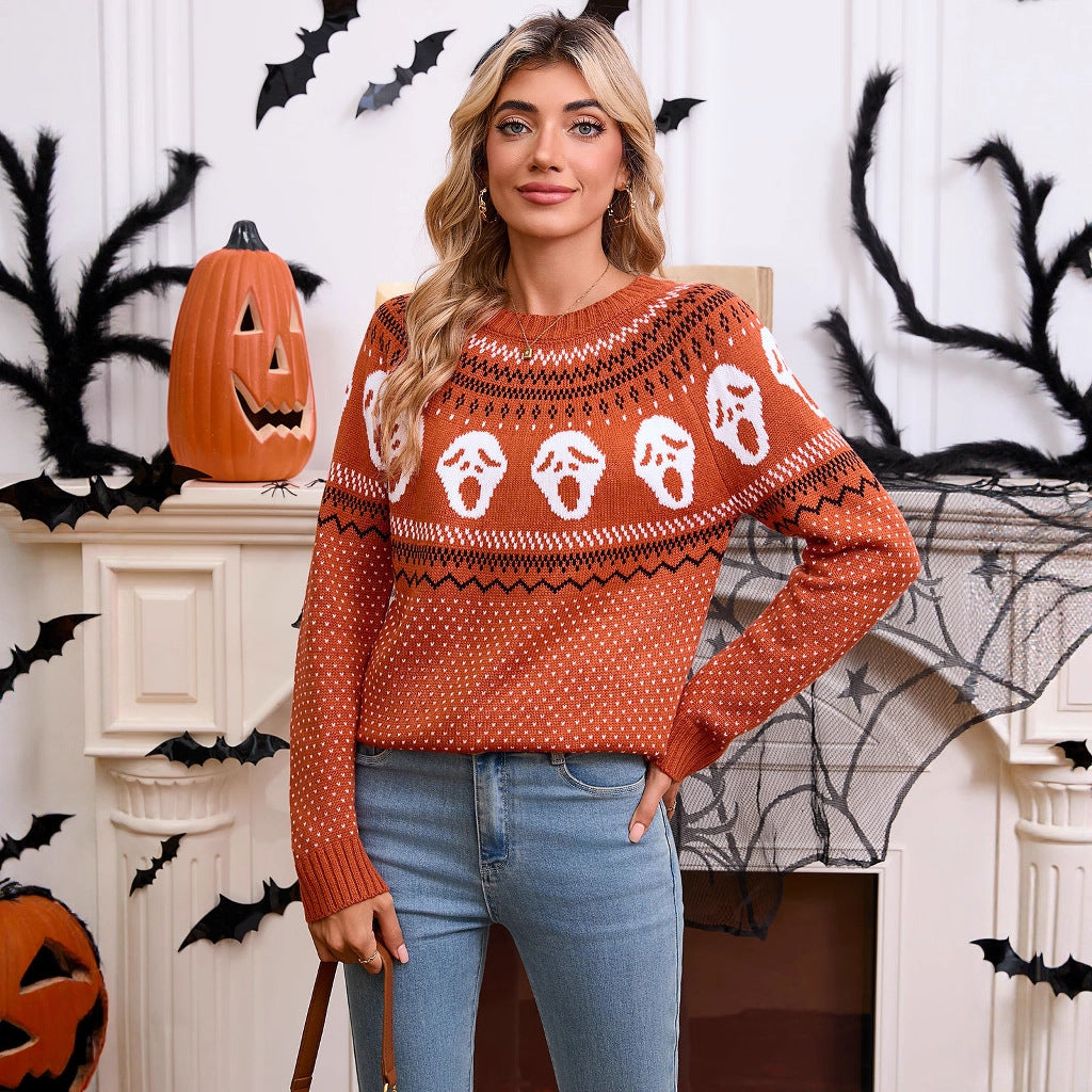 Pull tricoté à motifs pour femmes avec motif Halloween Chic & Stil