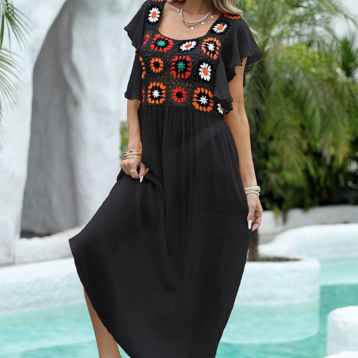 Ladies Elegant Floral Crochet Maxi Dress Lune London