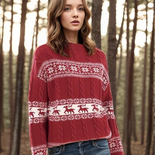 Ladies thick knit sweater with festive reindeer design Lune London