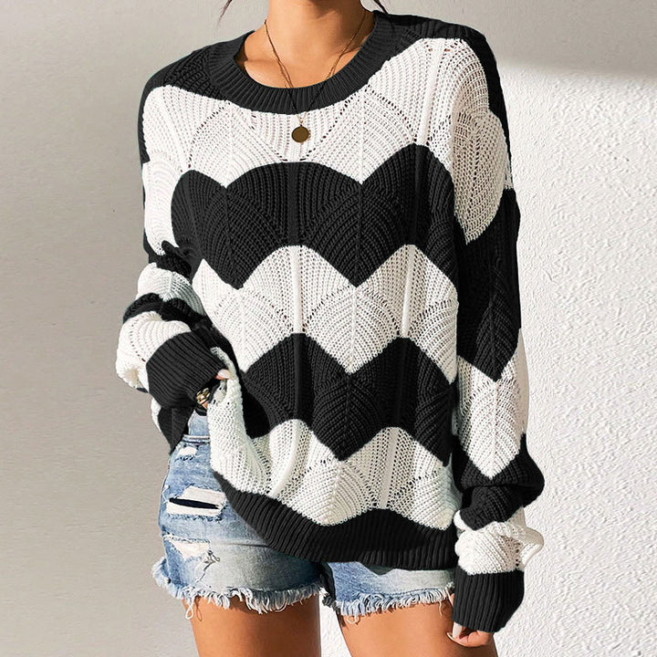 Pull en tricot pour femmes avec motif ondulé et coupe ample Chic & Stil