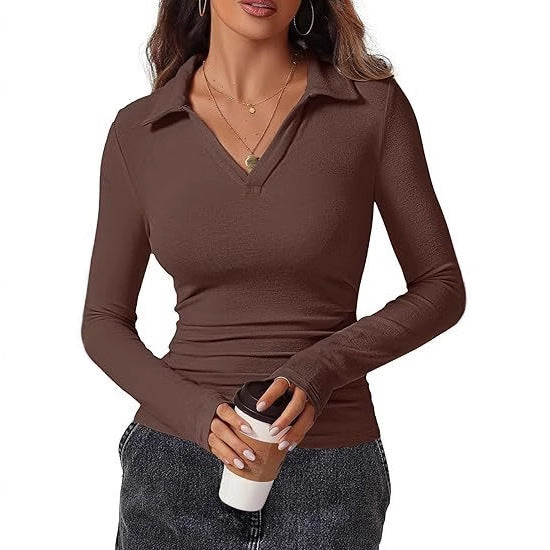 Fitted long sleeve blouse for women with collar Lune London