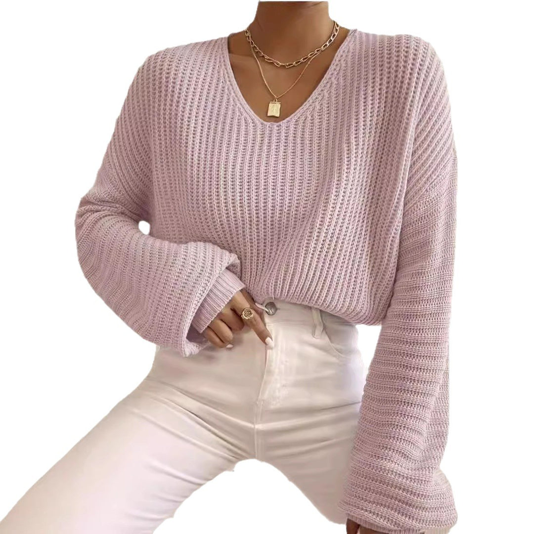 Casual knit sweater for women with a wide V-neck and oversized sleeves Lune London
