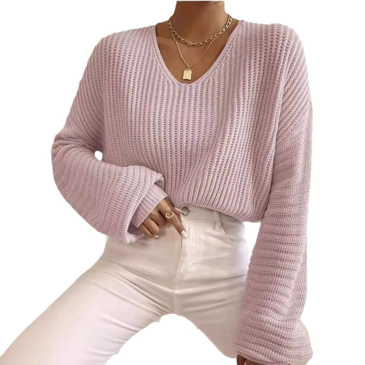 Casual knit sweater for women with a wide V-neck and oversized sleeves Lune London