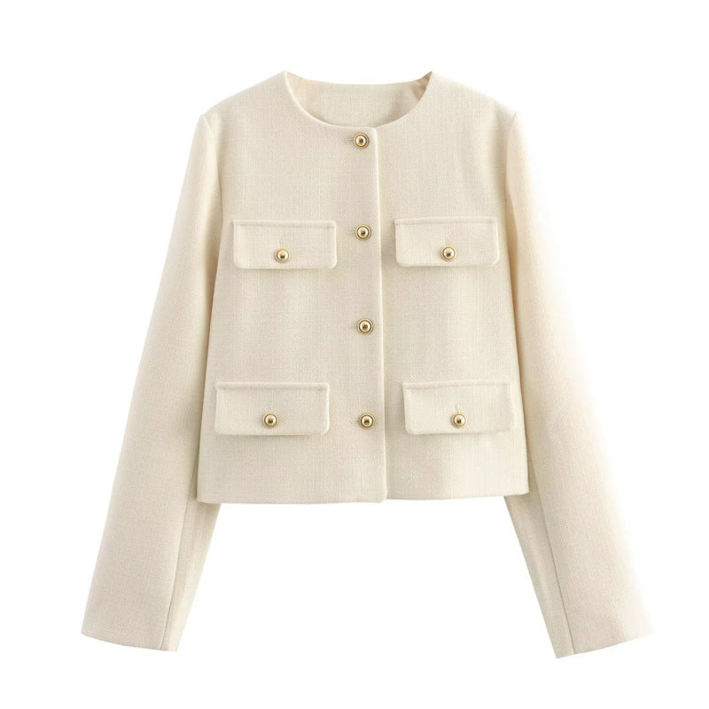 Trendy short jacket for women with decorative buttons and practical pockets Lune London