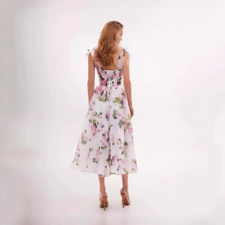 Women's floral dress with off-the-shoulder design