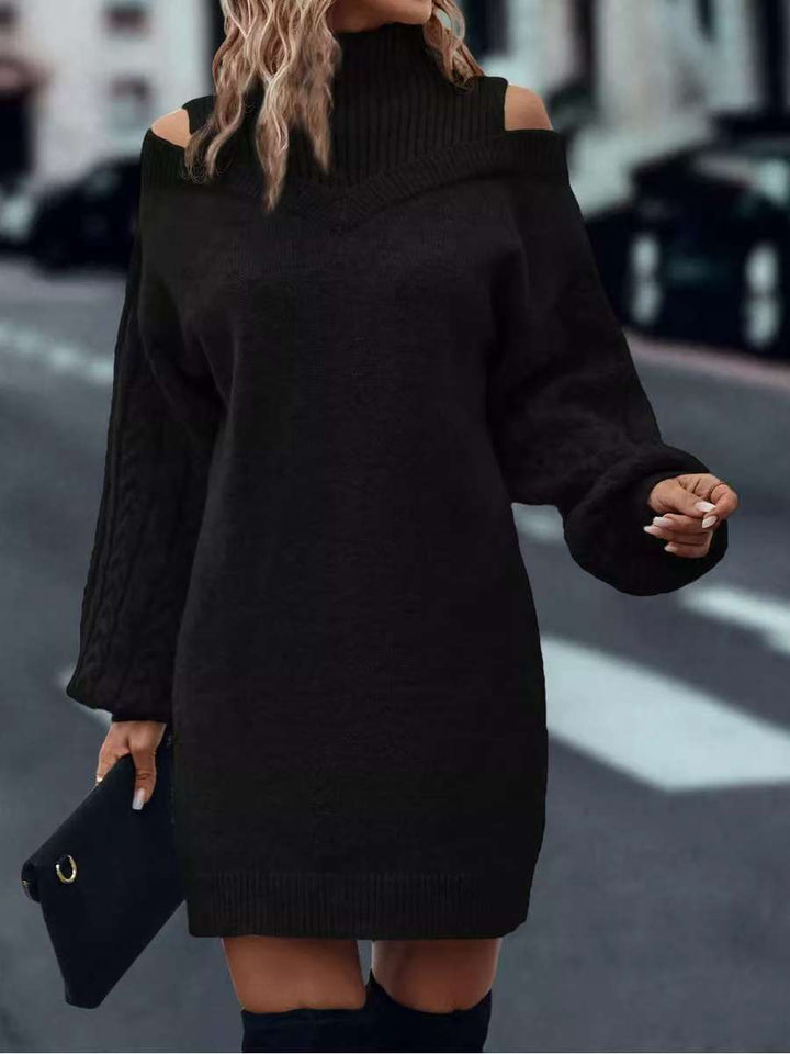 Knit dress for women with an off-the-shoulder design and high collar Lune London