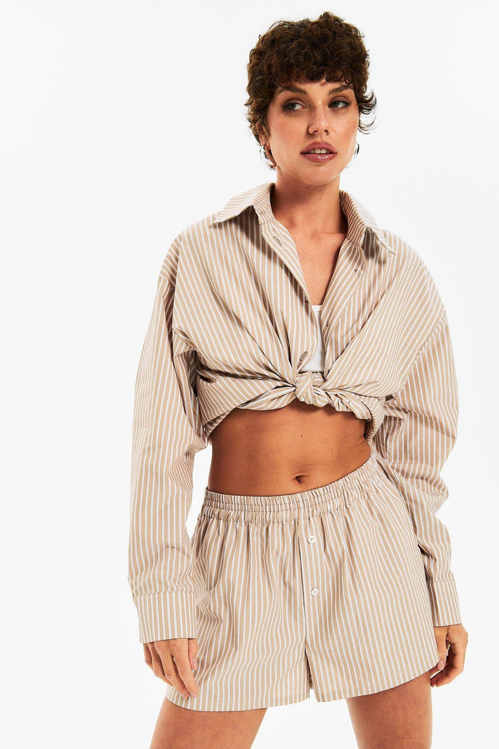 Lune London elegant casual pajama set for women with striped design and loose fit