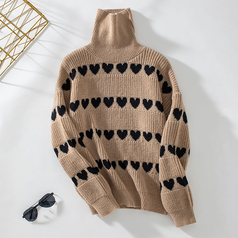 Knit sweater for women with heart-shaped pattern and high collar Lune London