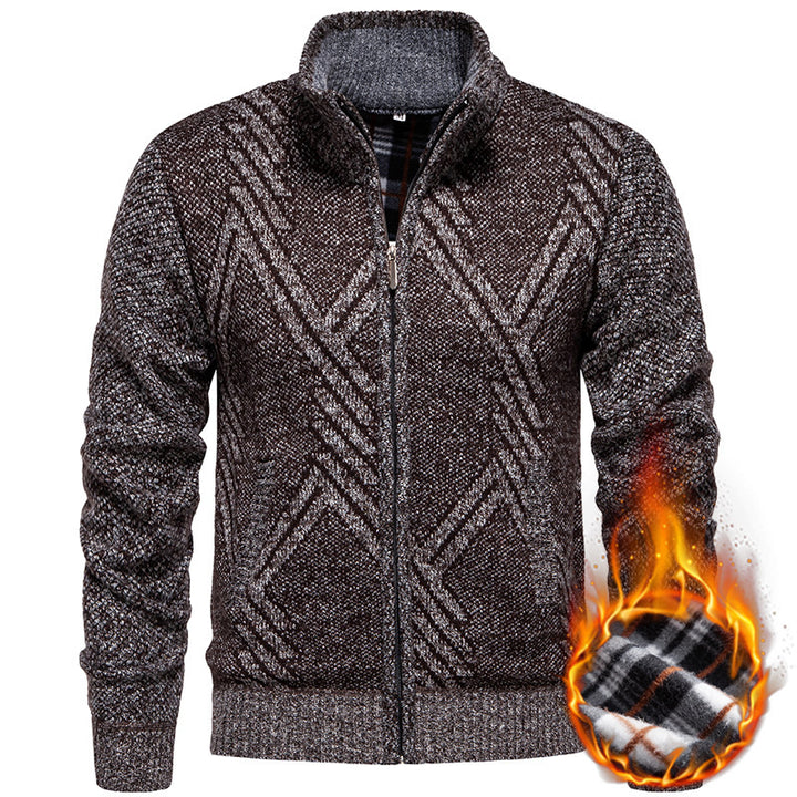 Knitted jacket for men with textured cable pattern and practical pockets Lune London