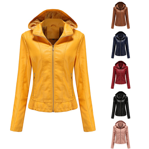 Elegant faux leather jacket for women with high collar and elastic cuffs Lune London