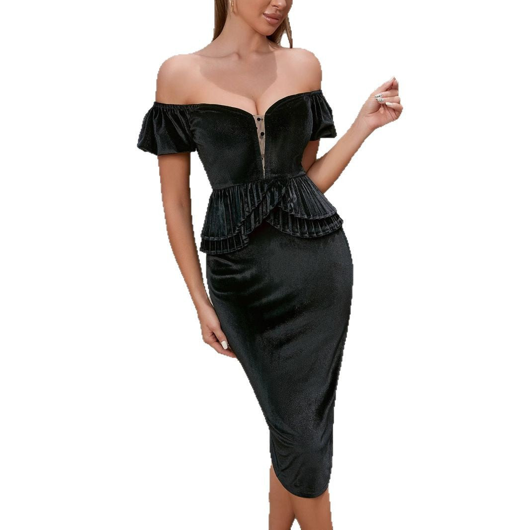 Robe de soirée pour femme sur mesure avec design off-shoulder et détails en volants Chic & Stil