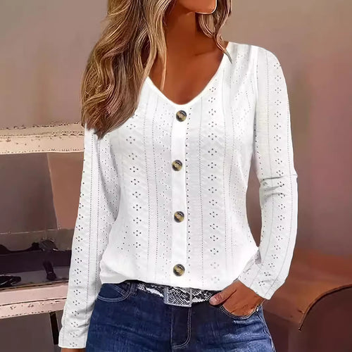 Finely structured long-sleeve blouse for women with elegant buttons Lune London