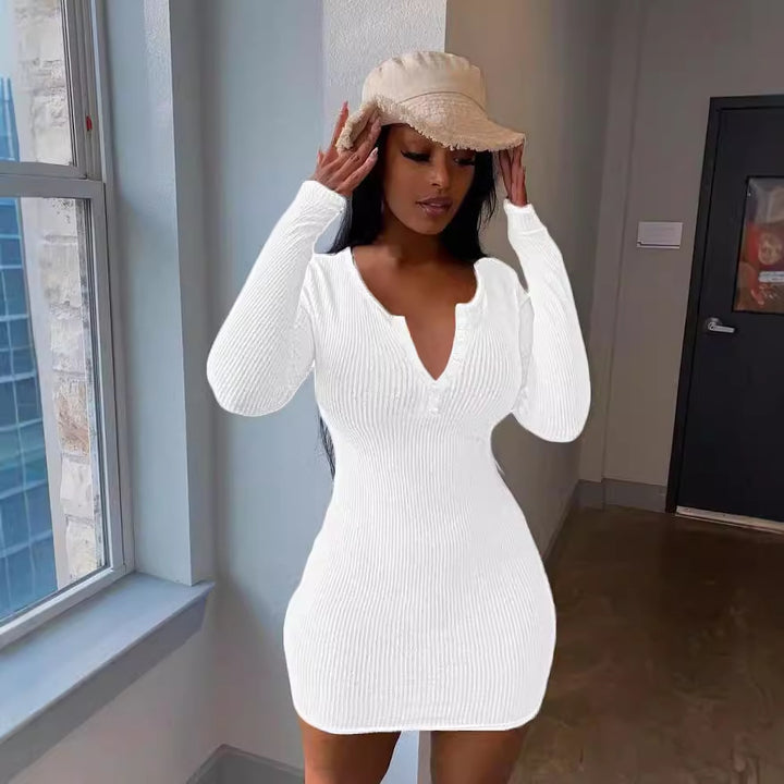 Knitted dress for ladies with button placket and fitted cut Lune London
